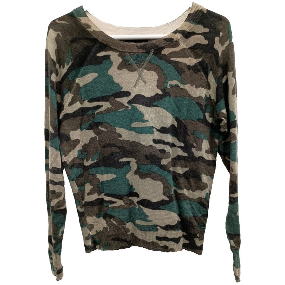 J. Crew Womens Wool Sweater Size XS Green Camo Pullover Crew Neck Preppy